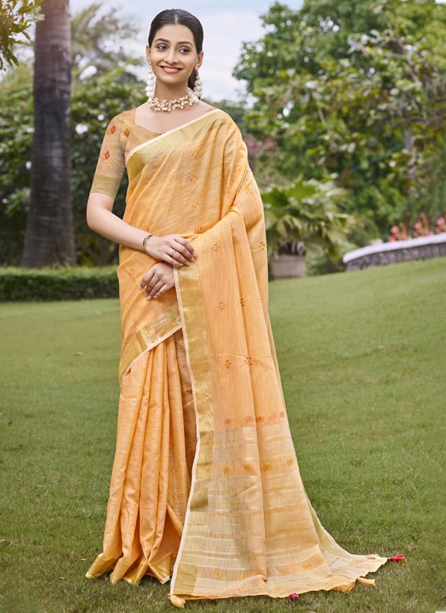 Cotton Orange Casual Wear Woven Saree